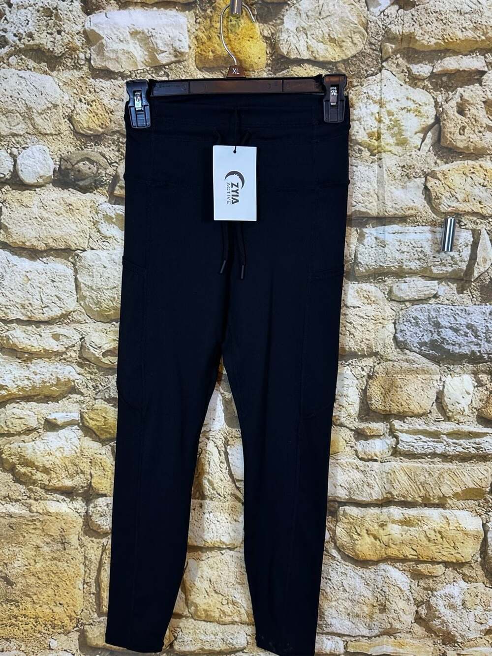 Zyia Active Black Drawstring Waist Pocket Leggings